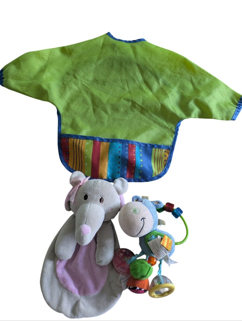 Plush Elephant Comfort Lovey with Multi-Color Activity Rattle - Green